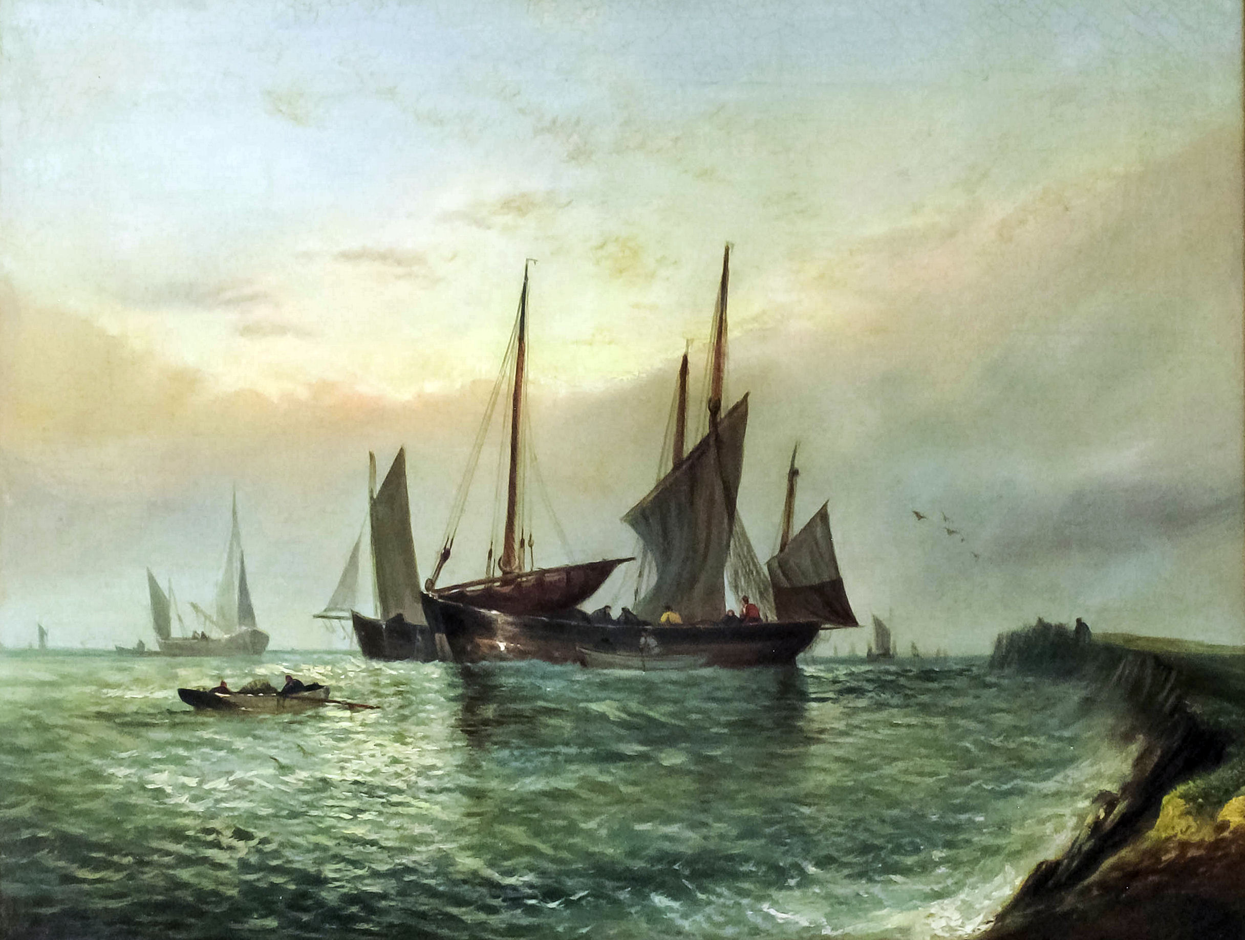 Attributed to William Broome of Ramsgate (1838-1892) - Oil painting - "...Sunrise and Sea Coast" -