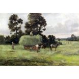 ***Albert Edmund Gyngell (1866-1949) - Oil painting - Haymaking scene with figures and cart,