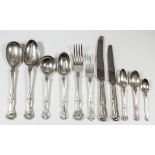 A harlequin Elizabeth II silver Kings pattern part table service, various makers and dates ranging