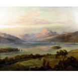 Late 19th/early 20th Century British school - Oil painting - Lake with paddle steamer, with