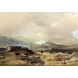 E. Duncan (19th Century) - Watercolour - Croft in a rugged landscape with figures and livestock, 8.