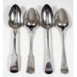 Four George IV silver fiddle pattern tablespoons by J.D., London 1821 (monogrammed), a pair of