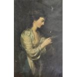 A Mazzoni (19th Century) - Oil painting - Half length portrait of a young woman reading a letter,