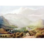 A 19th Century English bone china plaque painted with a landscape - "Snowdon from Capel Curig", 6ins