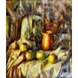 ***Diran Garabedian (1882-1963) - Oil painting - Still life with fruit and an orange jug against