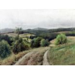 Willhem Ambros (1868-1925) - Oil painting - Rural landscape with track to foreground, board 11.75ins