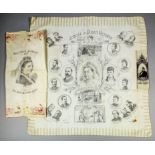 A late Victorian linen handkerchief printed primarily in black with a portrait of Queen Victoria