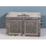 A 19th Century heavy cast iron two-handled strong box with raised panels to top and sides, 25ins