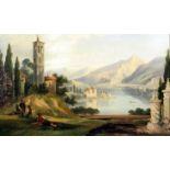 William Leighton Leitch (1804-1883) - Italianate lake scene with figures resting on bank and