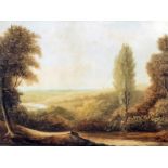 19th Century British school - Watercolour - Rural landscape with tree lined path and hills beyond,