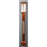 Early 19th Century mahogany cased stick barometer and thermometer with engraved ivory scale, vernier