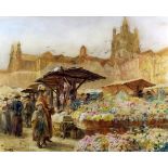 Samuel John Hodson (1836-1908) - Watercolour - A flower market, 13ins x 16ins, signed, in gilt frame