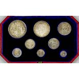 George V 1911 Set of eight Specimen coins - Half Crown to Sixpence, and set of four Maundy coins (