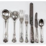 A harlequin Georgian and Victorian silver Queens pattern part table service, various makers and