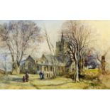 Arthur James Stark (1831-1902) - Watercolour - Members of the congregation leaving rural parish