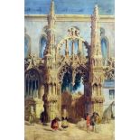 Attributed to Samuel Prout (1783-1852) - Watercolour - View of Continental Cathedral with figures to