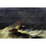 18th/19th Century British school - Oil painting - Royal Naval three masted vessel foundering in
