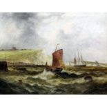 Edwina W. Lara (circa 1850-1882) - Oil painting - "Channel off Dover - Trawler Heading out to Sea