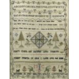 A late George III sampler worked in coloured silks by Mary Clark "Her Sampler, Age 12 Years, March