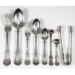 A Victorian Scottish silver single struck Queens pattern part table service by Lawrence Aitchison,