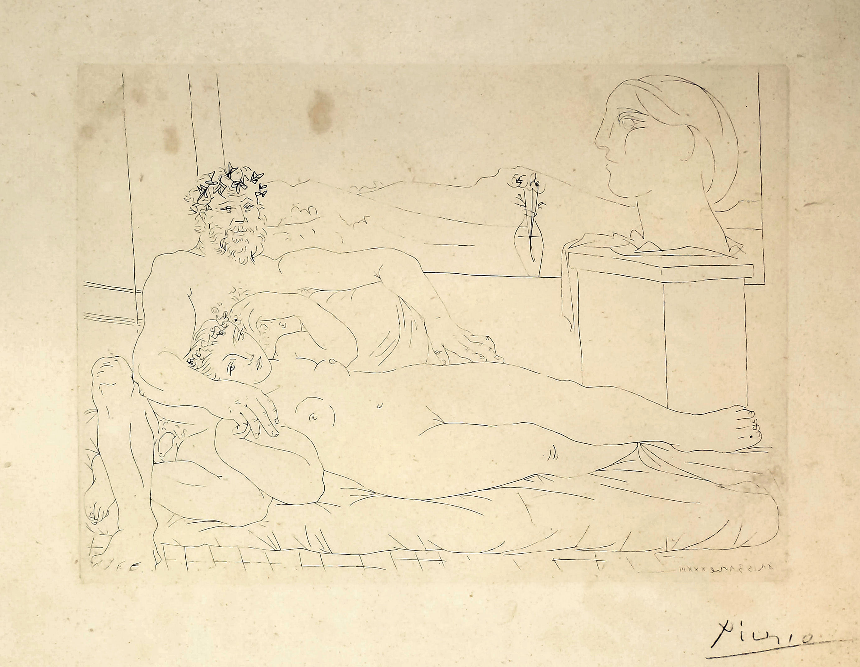 *** Pablo Picasso (1881-1973) - Etching - "Le Repos du Sculpteur II", from "La Suite Vollard", 1933,