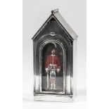 An Edward VII silver novelty travelling inkstand in the form of a sentry box, the fall front inset