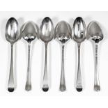 Five George III silver tablespoons by James Tookey, London 1766, and one other matched spoon (weight