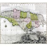 Georg Matthaus Seutter (1678-1756) - Coloured engraving - Map of Island of Jamaica, with ornate