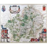 Joan Blaeu (1598-1673) - Coloured engraving - Map of Wigorniensis (Warwickshire), with armorial to