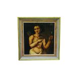 18th/19th century Continental School Oil Painting Three quarter length portrait of Cupid holding pan