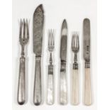 Eight Victorian silver fish knives and forks, the pierced blades engraved with Barnard crest,