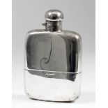 An Edward VII silver rectangular hip flask with bayonet top and removable cup, 5.5ins high, by James