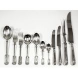 An Elizabeth II silver fiddle thread, and shell pattern table service for twelve place settings,