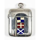 A late Victorian silver and enamel rectangular vesta case, the front enamelled with naval signal