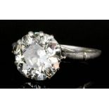 A 20th Century platinum mounted diamond solitaire ring, the old cut stone of approximately 3.6ct (