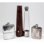 A George V silver rectangular hip flask with bayonet top and removable cup, and engraved "The