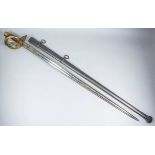 A 19th Century French Calvary sword, 37ins bright steel double fullered blade, heavy brass guard