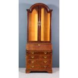 A Chinese panelled hardwood bureau bookcase of "Georgian" design, with figured and burr veneered