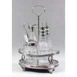 A George III silver oval cruet with central loop handle, the moulded rim with four loop supports,
