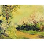 ***Francesco Pablo de Besperato (1900-1963) - Oil painting - Country lane with flowering trees and