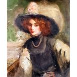 Albert de Belleroche (1864-1944) - Oil painting - Half-length portrait of a young woman wearing