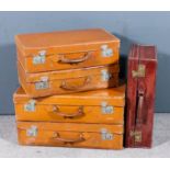 Two brown leather suitcases initialled "AG", 27.5ins wide x 15ins deep x 7.5ins high, and 24ins wide