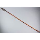 A good 19th Century African Assegai stabbing spear, 11ins double edged tip, 37ins hardwood shaft,