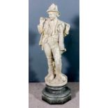 19th Century Italian school - Carved white marble standing figure of a Tyrolean peasant boy, 39ins