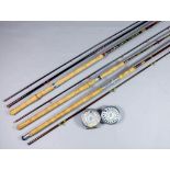 A Bruce & Walker three piece salmon rod, 15ft, #10/12, in cloth bag, together with a Bruce &