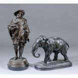 After Charles Valton (1851-1918) - Bronzed spelter figure - Walking elephant, 7ins high, and