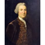 18th Century English school - Oil painting - Half length portrait of a gentleman wearing a waistcoat