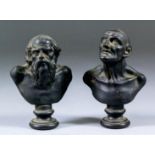 Early 19th Century Continental school - Pair of small bronze busts of philosophers after the