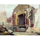 ***Albert Edward Berbank (1896-1961/67) - Oil painting - A theatre badly damaged in the Blitz,
