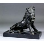 A 19th Century Italian school - Bronze model of the Borghese Boar, after the antique, on polished